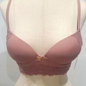 Daisy Fuentes Comfort Strap Wire Free Lounge Bra Size 34A Mocha Lace NWT